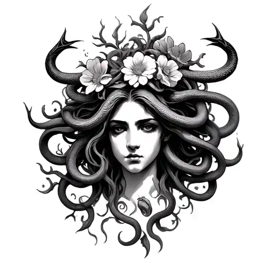 Design A Tattoo Of Medusa W 7 Snakes 15 Flowers 3 Thorns