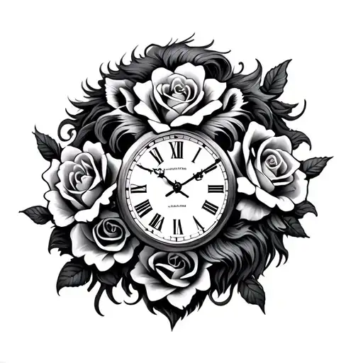 Lion Clock Roses Intertwined