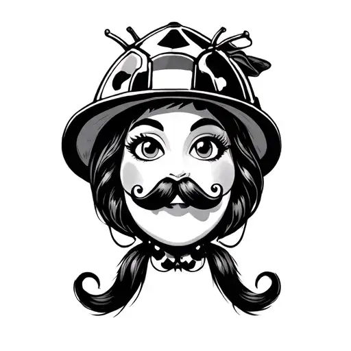 Ladybug With Top Hat And Mustache Wearing Firefighter Helmet