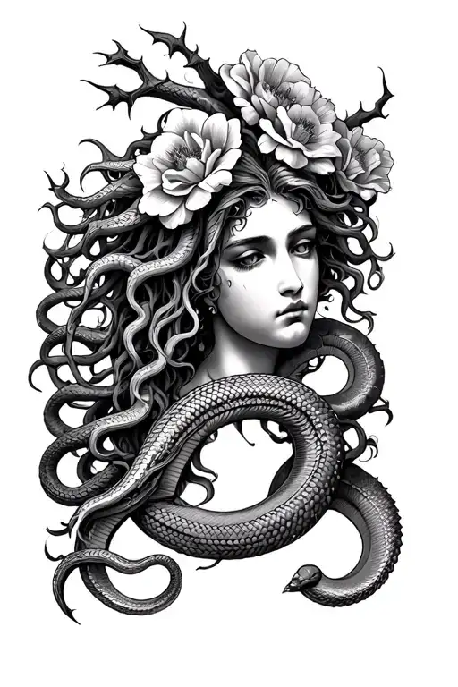 Design A Tattoo Of Medusa W 7 Snakes 15 Flowers 3 Thorns