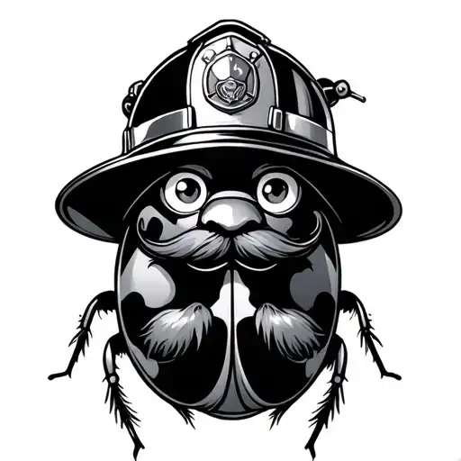 Lady Bug With Top Hat And Mustache Wearing Firefighter Helmet