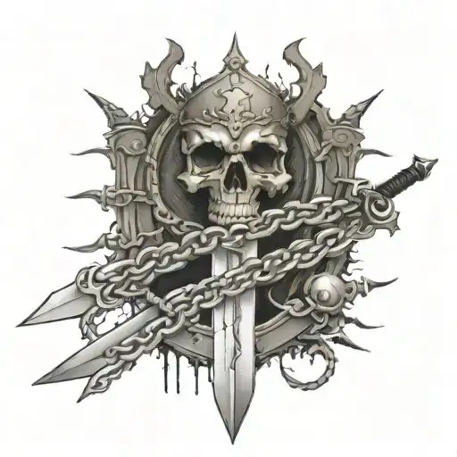 Sword With Throns And Barbed Wire And Chains Wrapped