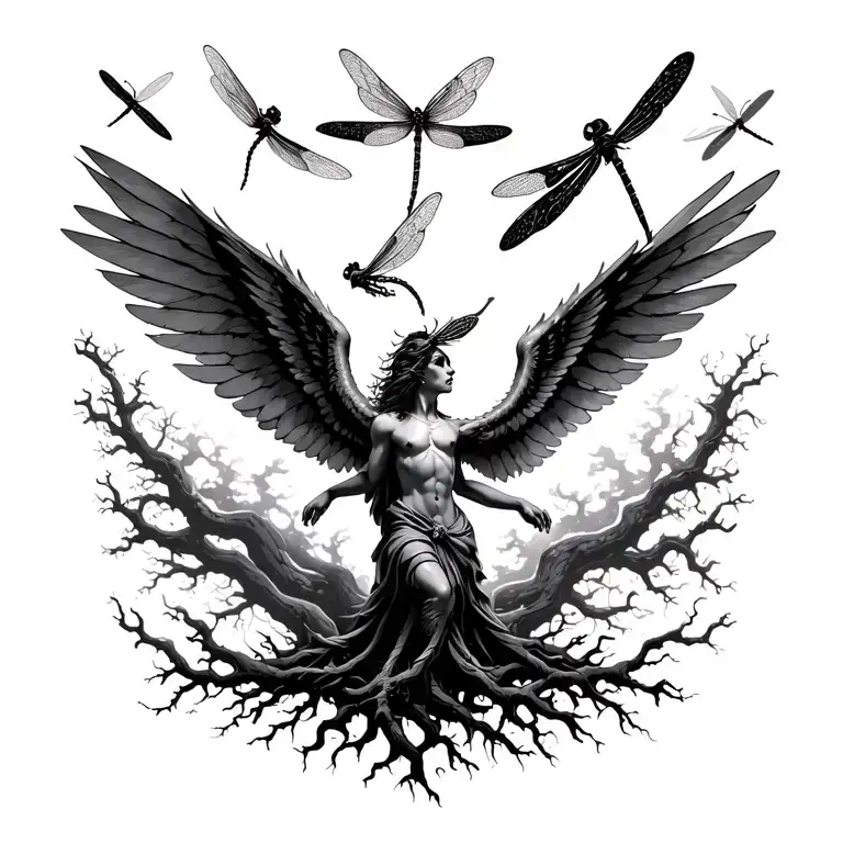 Falling Icarus With Poison Tree And Dragonflies Flying