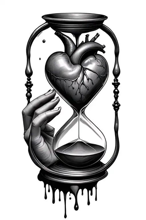 Heart And Hourglass Fusion With Hand Holding The Hourglass With Blood