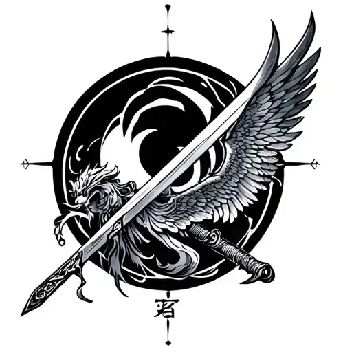 Japanese Style With Sword And Wings