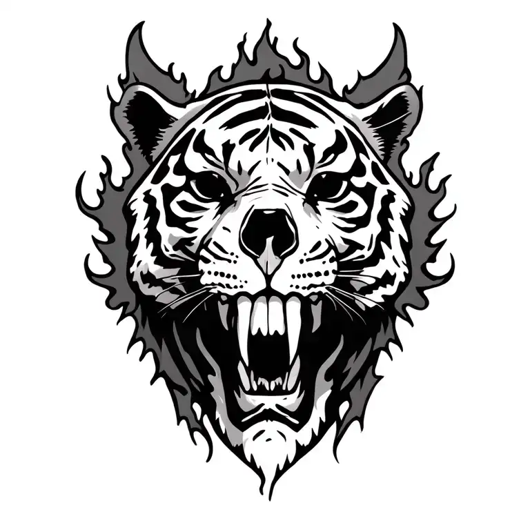 Tiger Skull With Flame Like Wings