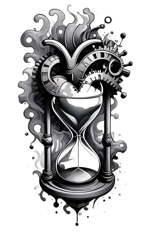 Heart And Hourglass Fusion With Smoke And Gears