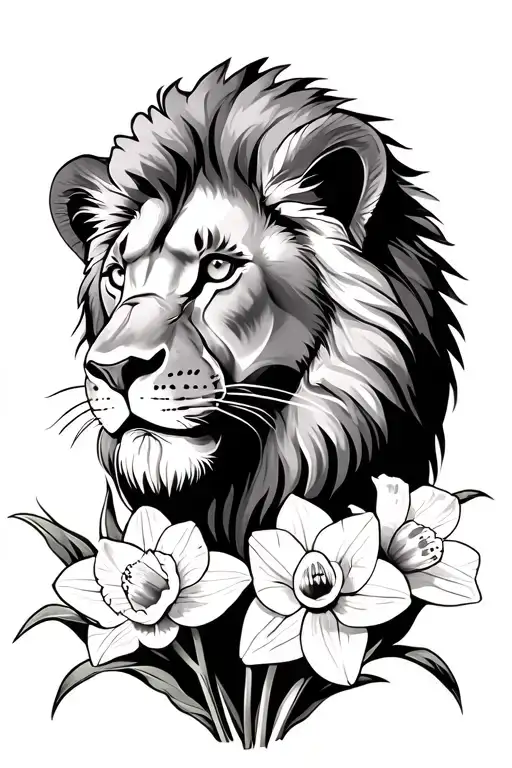 Lion And Daffodils