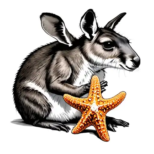 A Kangaroo With A Hot Pocket As A Pouch Giving Birth To A Starfish