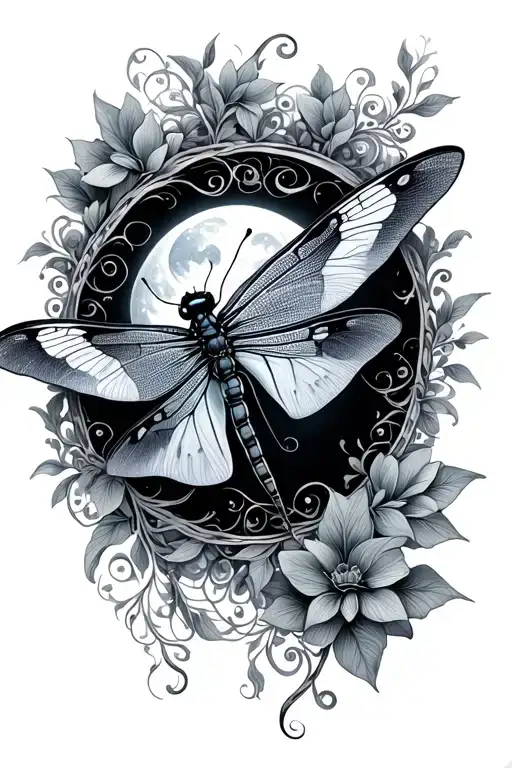 Back Vine Dragonfly And Luna Moths Lace Patterns