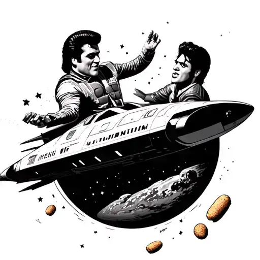 Elvis Presley And Micheal Jackson Flying A Spaceship Into A Planet Full Of Corndogs