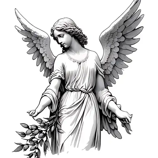 Angel With Olive Branches Stretching Towards