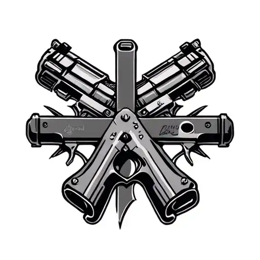 Pistols That Make A V Shape With Cross In Middle