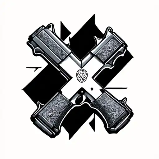 Pistols That Make A V Shape With Cross In Middle Realistic