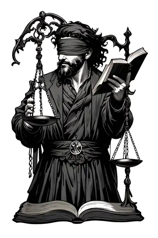 Man With Blindfold Holding Scales And A Book