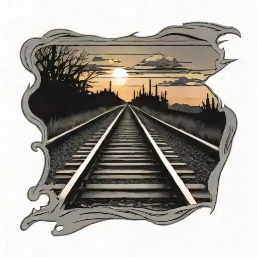 Railroad Tracks Going Into The Sunset
