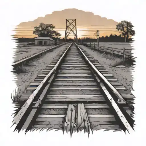 Railroad Tracks Ending At A Sunset