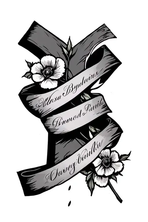 Cross Wrapped Banner With Dates And Signature With Poppy Flowers