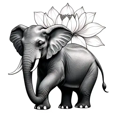 Elephant With Lotus Flower