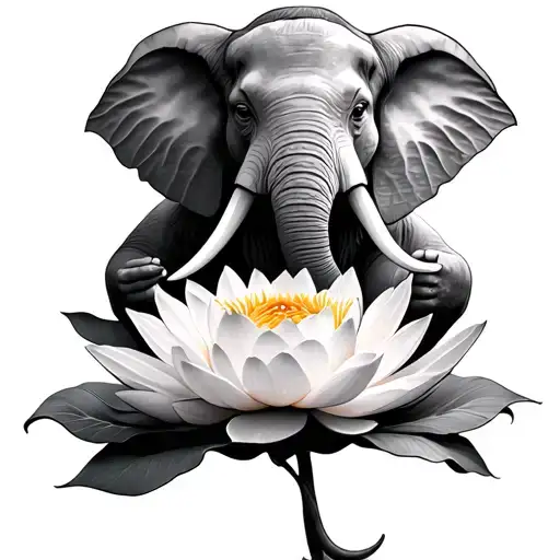 Elephant Holding Lotus Flower