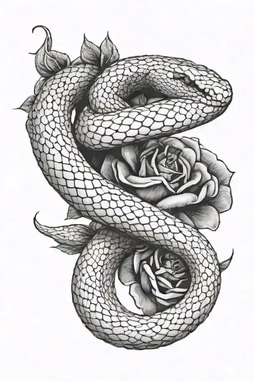 Snake Coiled Around Rose