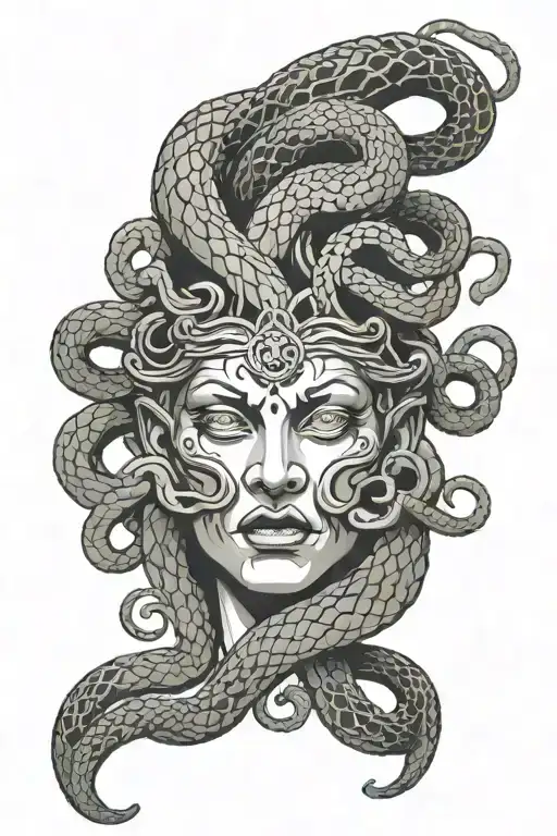 Stone Medusa Head With Angry Snakes Wrapped