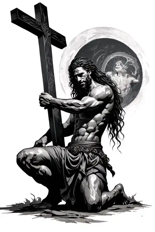 Warrior Kneeling At The Foot Of The Cross