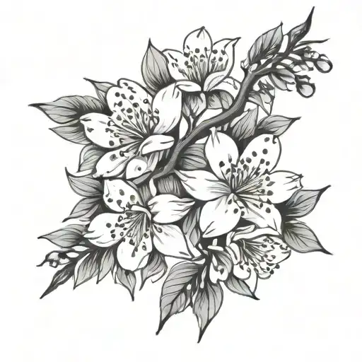 Branch And Cherry Blossom Petals