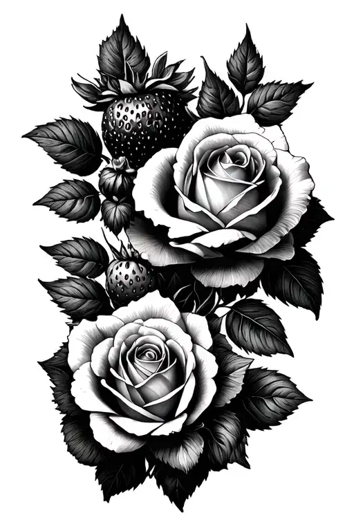 Stamp Including Roses And Strawberries
