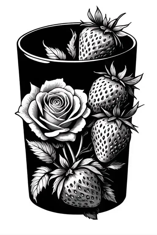 Roses And Strawberries Inside A Stamp