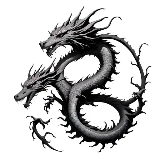 Dragon Circling A Tree Of Life Intertwined