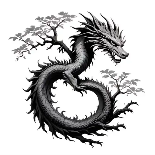 Dragon Circling A Tree Of Life Tattoo Inspired