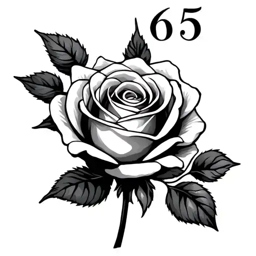 Rose With The Number 65 In Stem