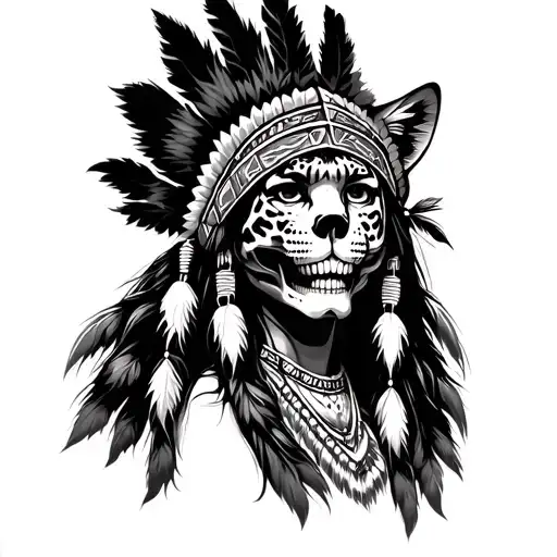 Native American Woman Skull With Jaguar Headdress Being Worn