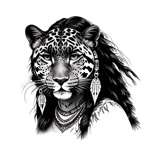 Native American Woman Portrait With Jaguar