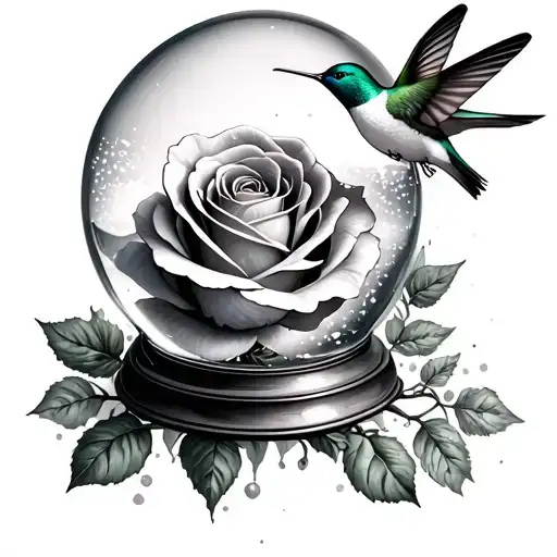 Snow Globe With Rose And 2 Hummingbirds