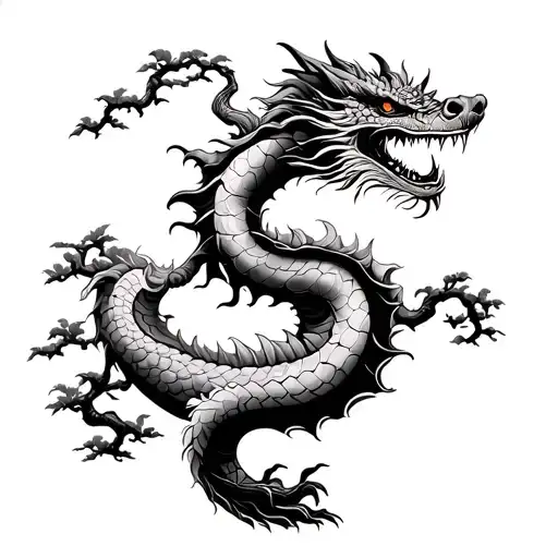 Dragon Wrapped Around A Bonzai Tree