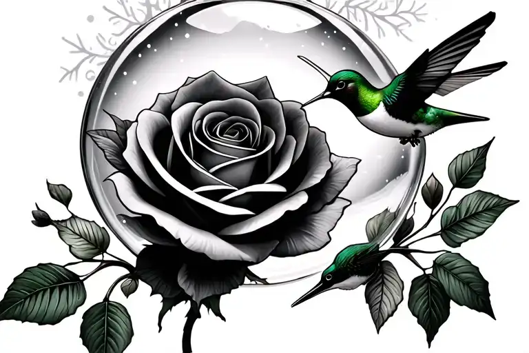 Snow Globe With Rose And 2 Hummingbirds