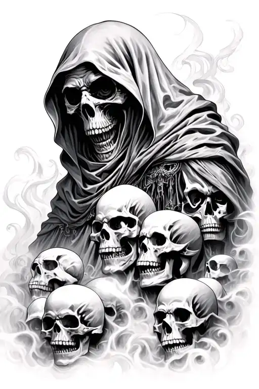 Grim Reaper With 23 Skulls Surrounded By Mist Shadow