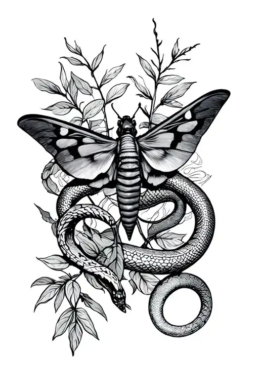 Moth And Plants And Snake Wrapped
