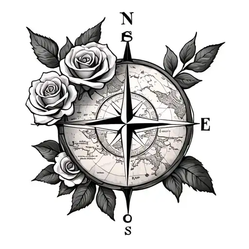 Map With Roses And Compass
