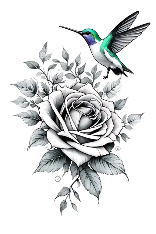 2 Hummingbirds Rose Intertwined