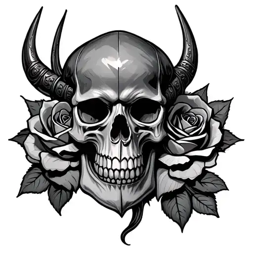 Viking Skull With Rose Intertwined