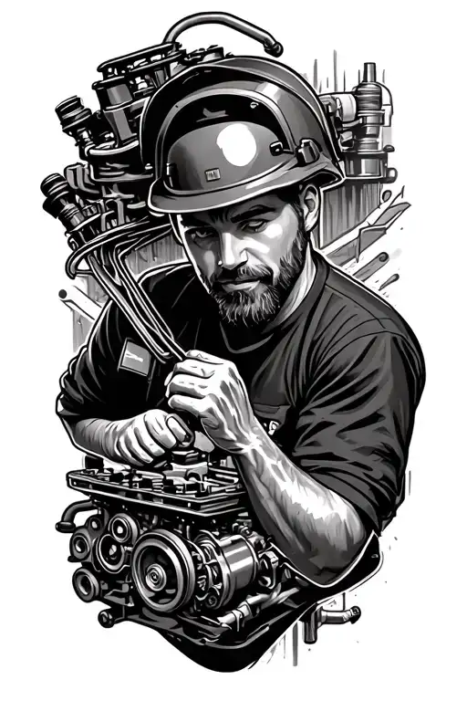 Mechanic Working On An Engine