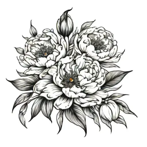 Delicate Light Flowers Of Peonies And Lilies Made With Thin Lines And Light Shadows