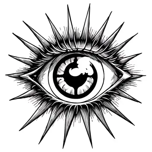 Exoteric Eye With Exoteric Sun Rays With The Symbol Of Ouroboros Inside The Eye
