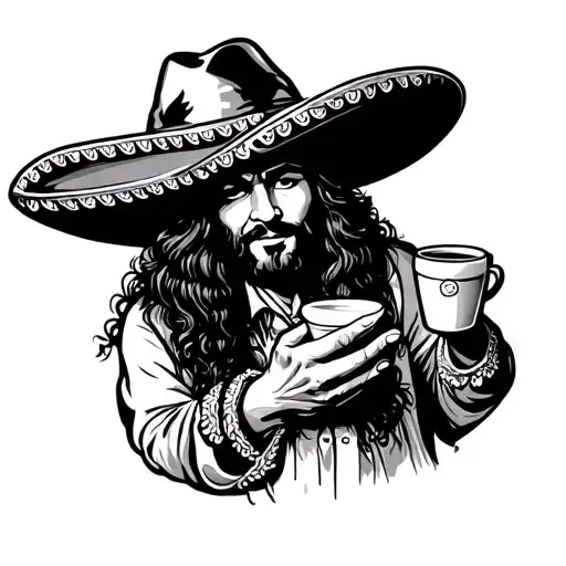 Mexican Bread Conchita Dressed In A Charro Hat And Coffee Cup In Your Hand