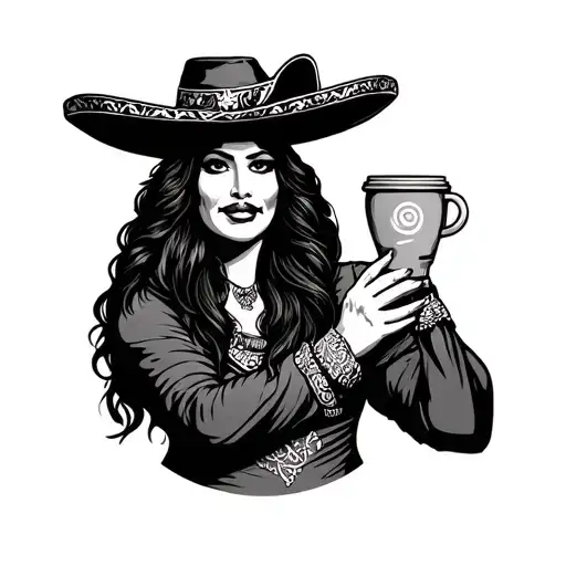 Conchita Mexican Pan Dressed In A Charro Hat And Coffee Cup In Your Hand