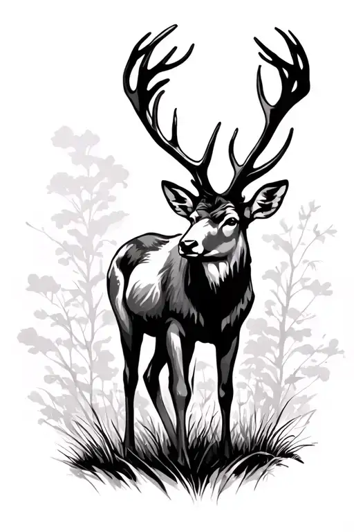 Line Art Stag Silhouette Standing Tall