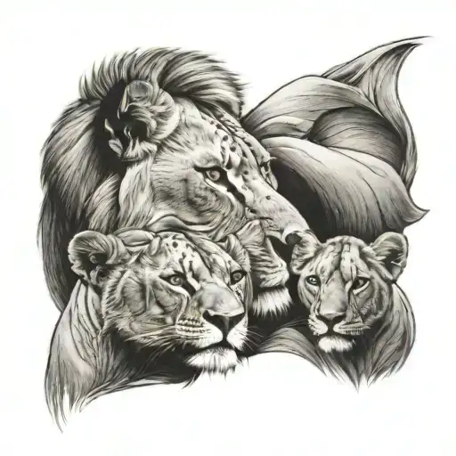 Lioness With Two Cubs